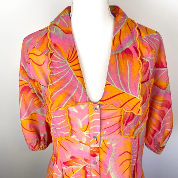 Farm Rio Bright Forest Button Front Midi Dress In Orange Size Medium New - Picture 5 of 16